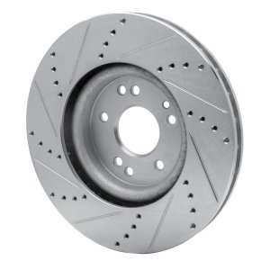 Mercedes-Benz SL600 Brake Rotor (1) - Left Front - R1 Concepts - Drilled & Slotted - Silver - `94-`02